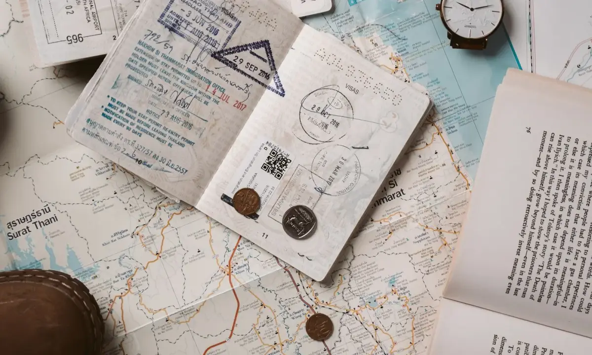 Passport, map and travel essentials
