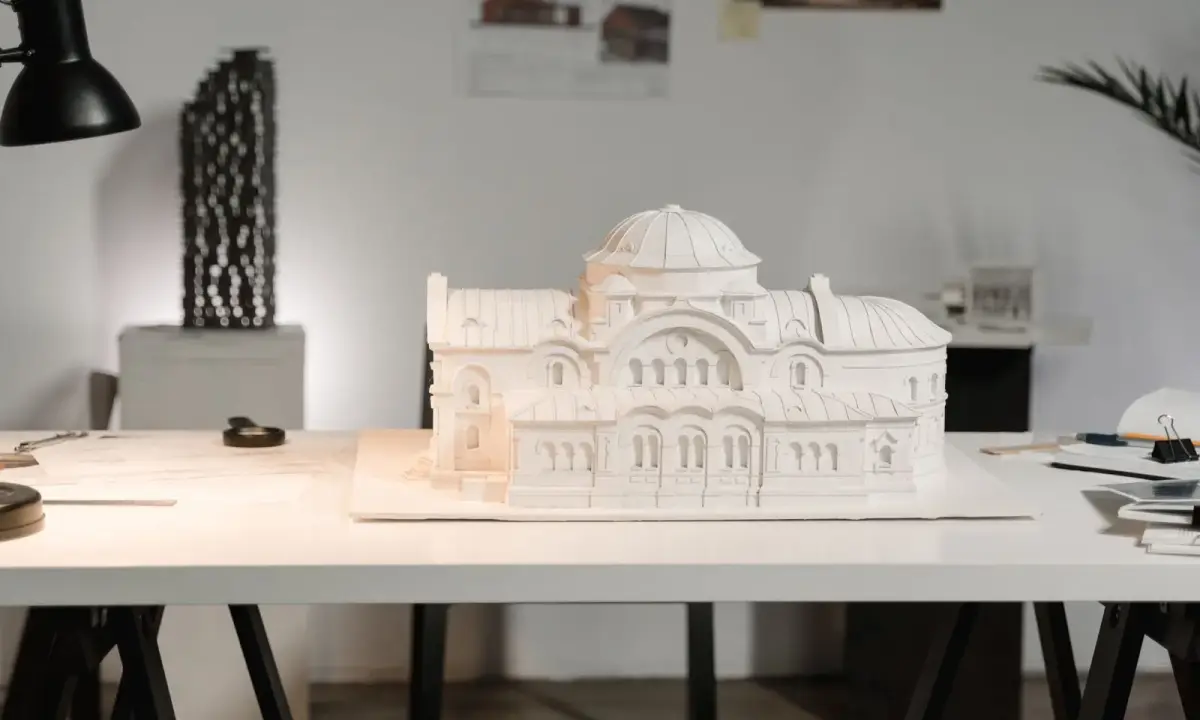 An architectural model on a worktable