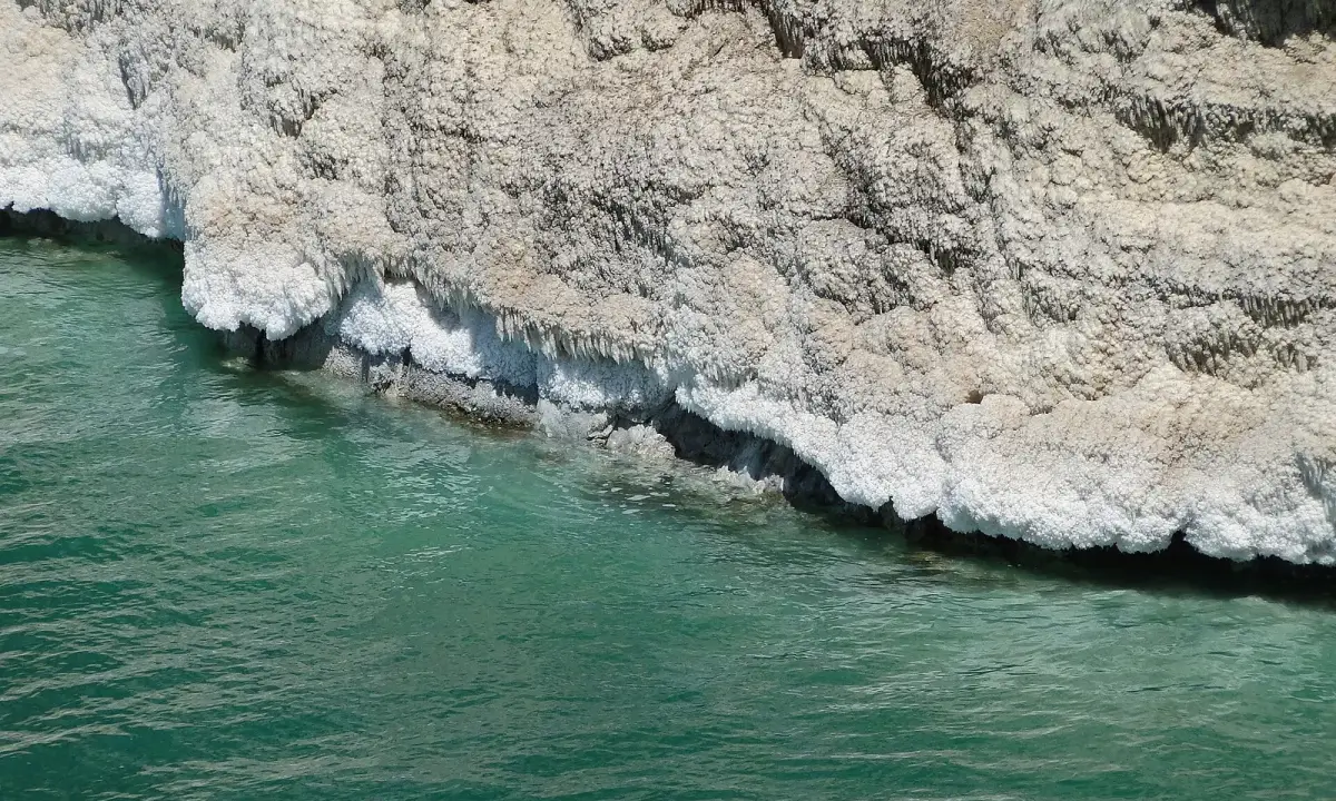 The Dead Sea on the Jordanian shore. Landscape photograph; not the named beach facilities.