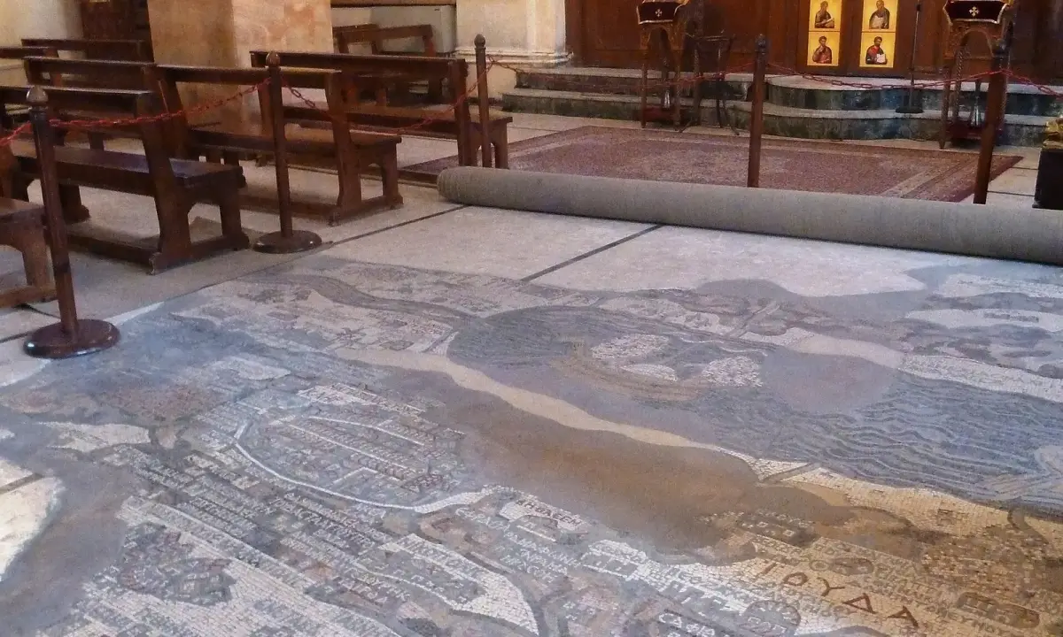 The mosaic map at St George’s Church in Madaba.